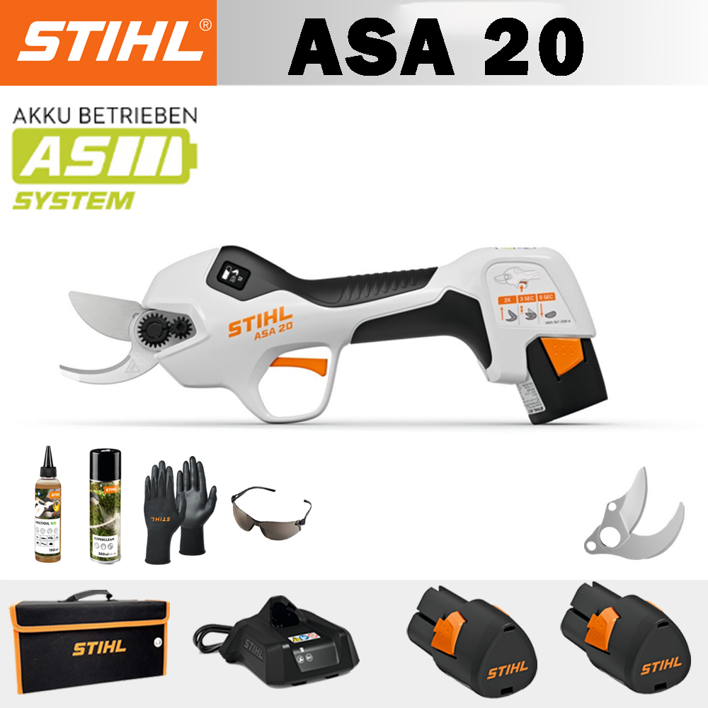 【STIHL】 ASA20*1, baterie cu litiu*2, cutie de depozitare*1, cap de tăiere*1, încărcător*1